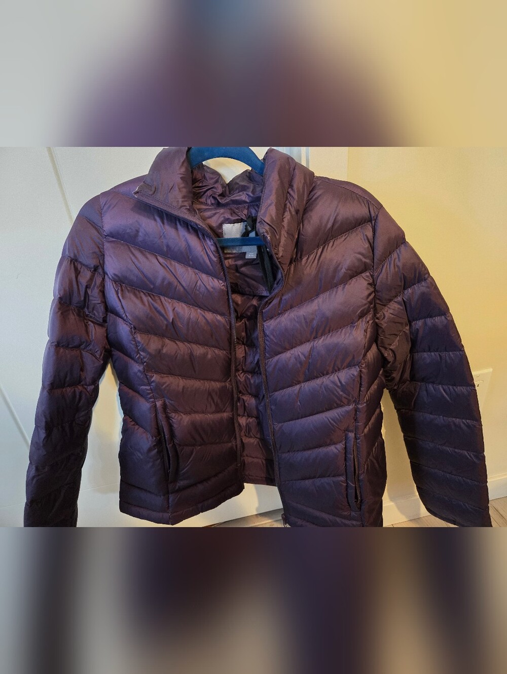 Sears Quilted Down Filled Puffer Jacket (No Hood) in Deep Plum